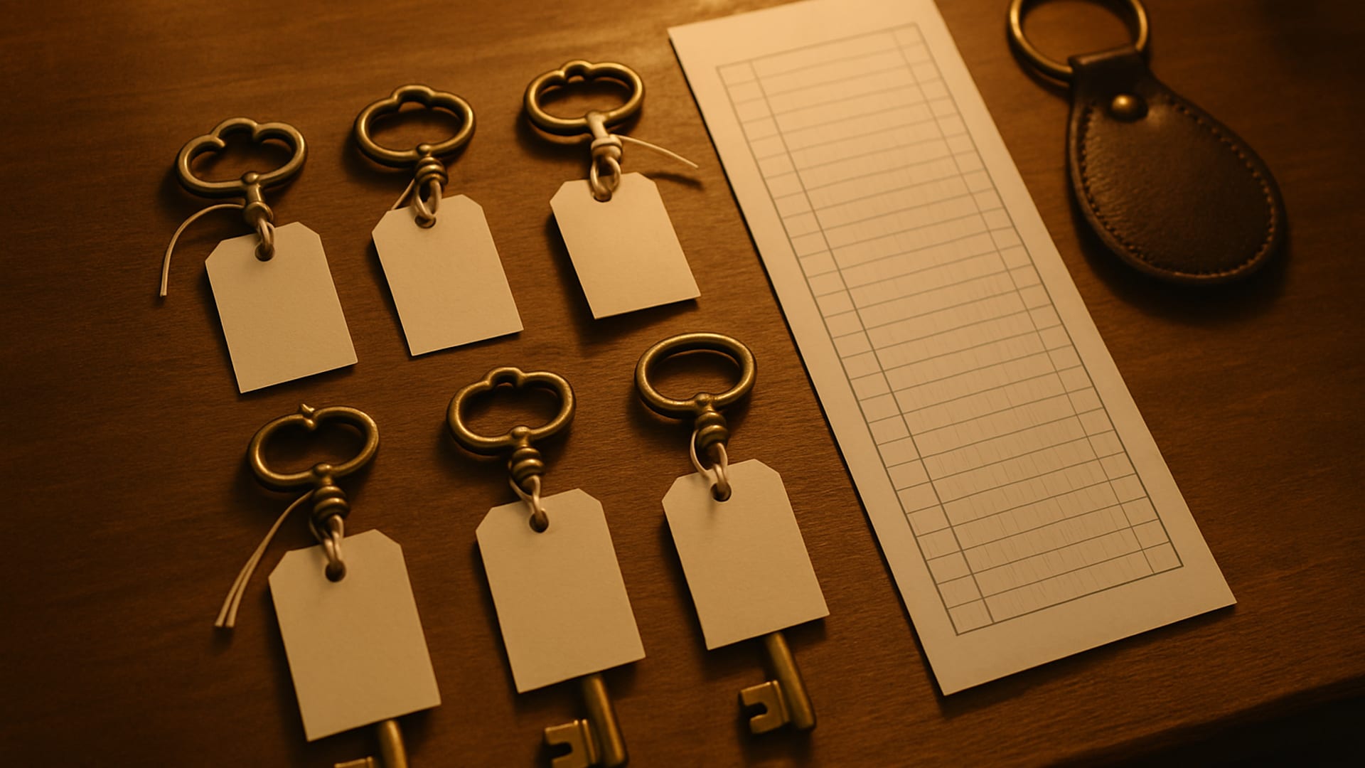A set of keys on a ring being reviewed against an access credential list
