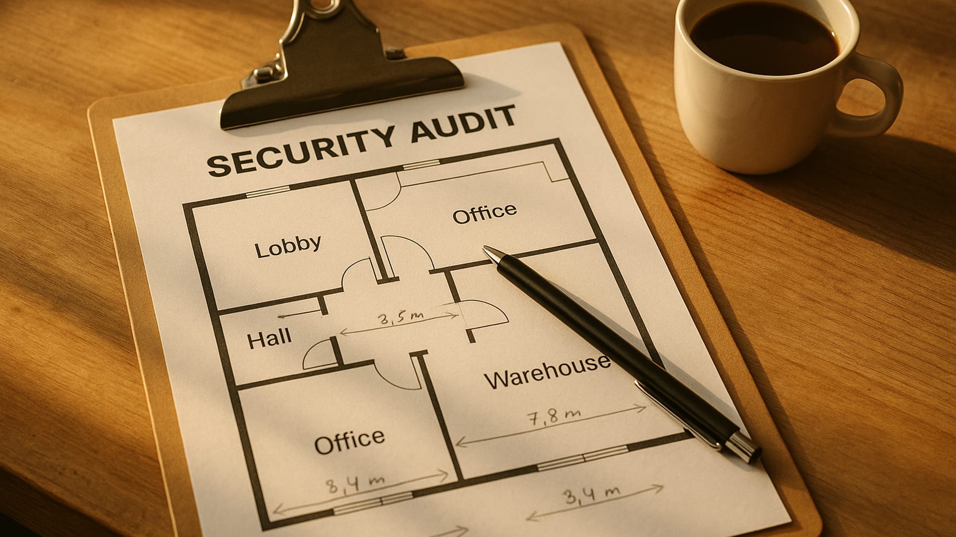 A keypad access panel at the entrance of a Southwest Florida facility at dusk
