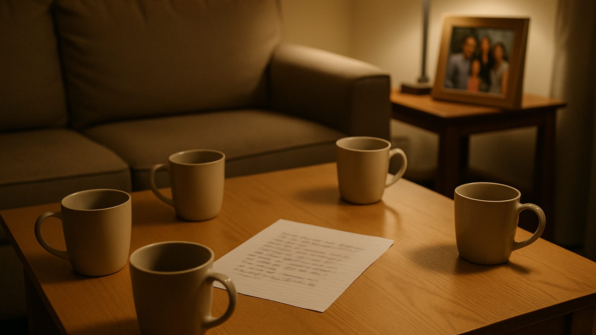 A calm family sitting together at home during a respectful conversation