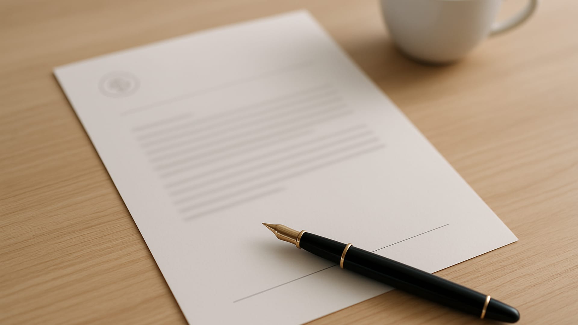 A clipboard with a clean quote sheet on a table next to a coffee cup