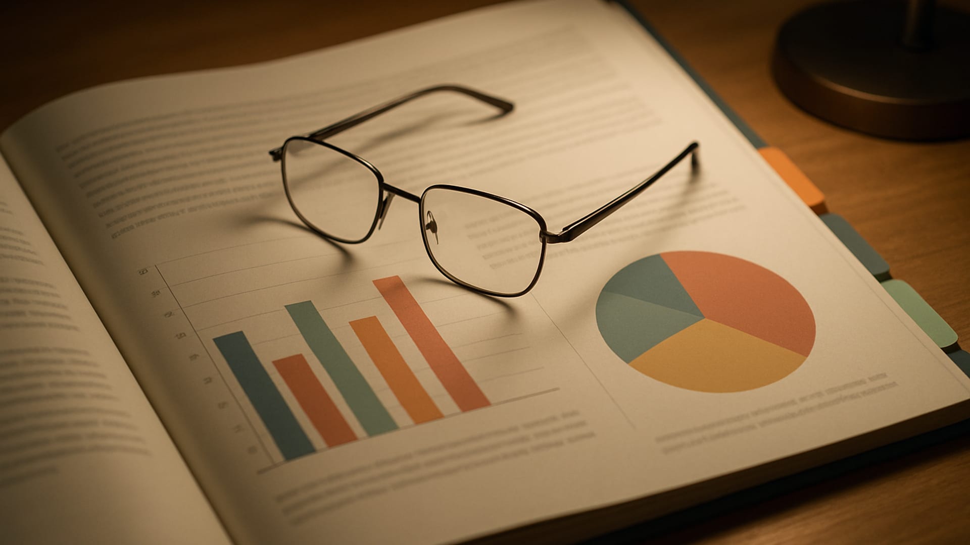 A printed quarterly technical report on a desk with colored tabs